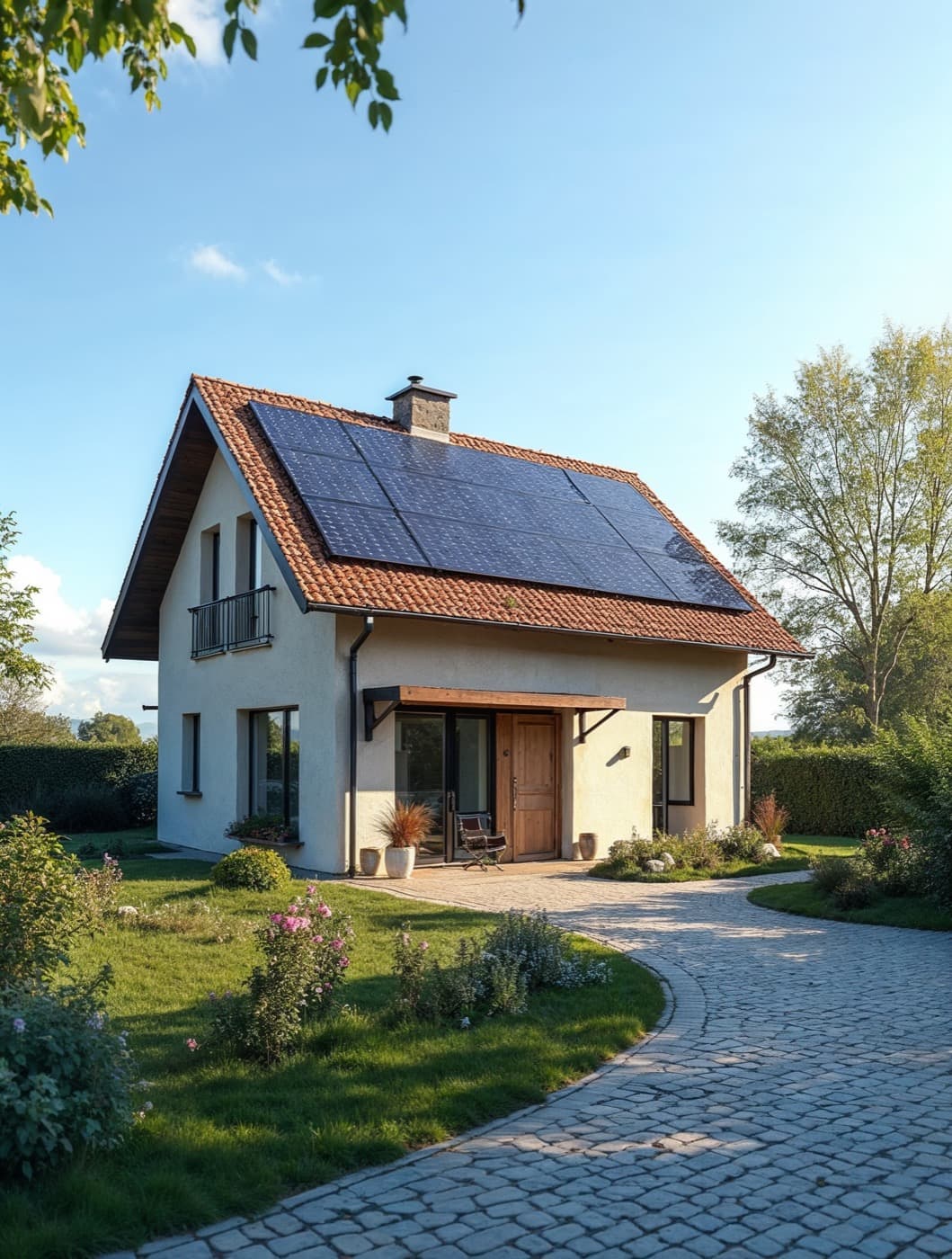 Einfamilienhaus mit Photovoltaik-Anlage auf dem Dach